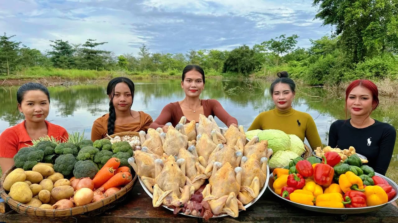 Amazing cooking chicken crispy with fresh vegetable recipe in my countryside