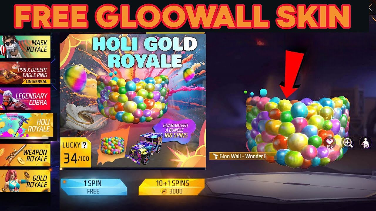 FREE GLOOWALL GOLD ROYALE കണ്ടോ🔥 HOLI GOLD ROYALE IN FREE FIRE| FREE FIRE NEW EVENT MALAYALAM|