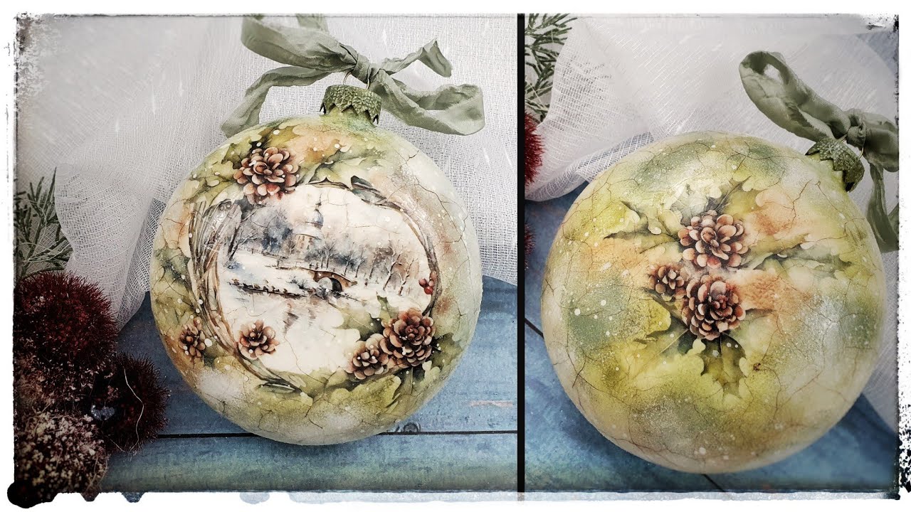 Decoupage 🎄 Bauble, medallion with a winter view 🎄 Christmas decoration.....