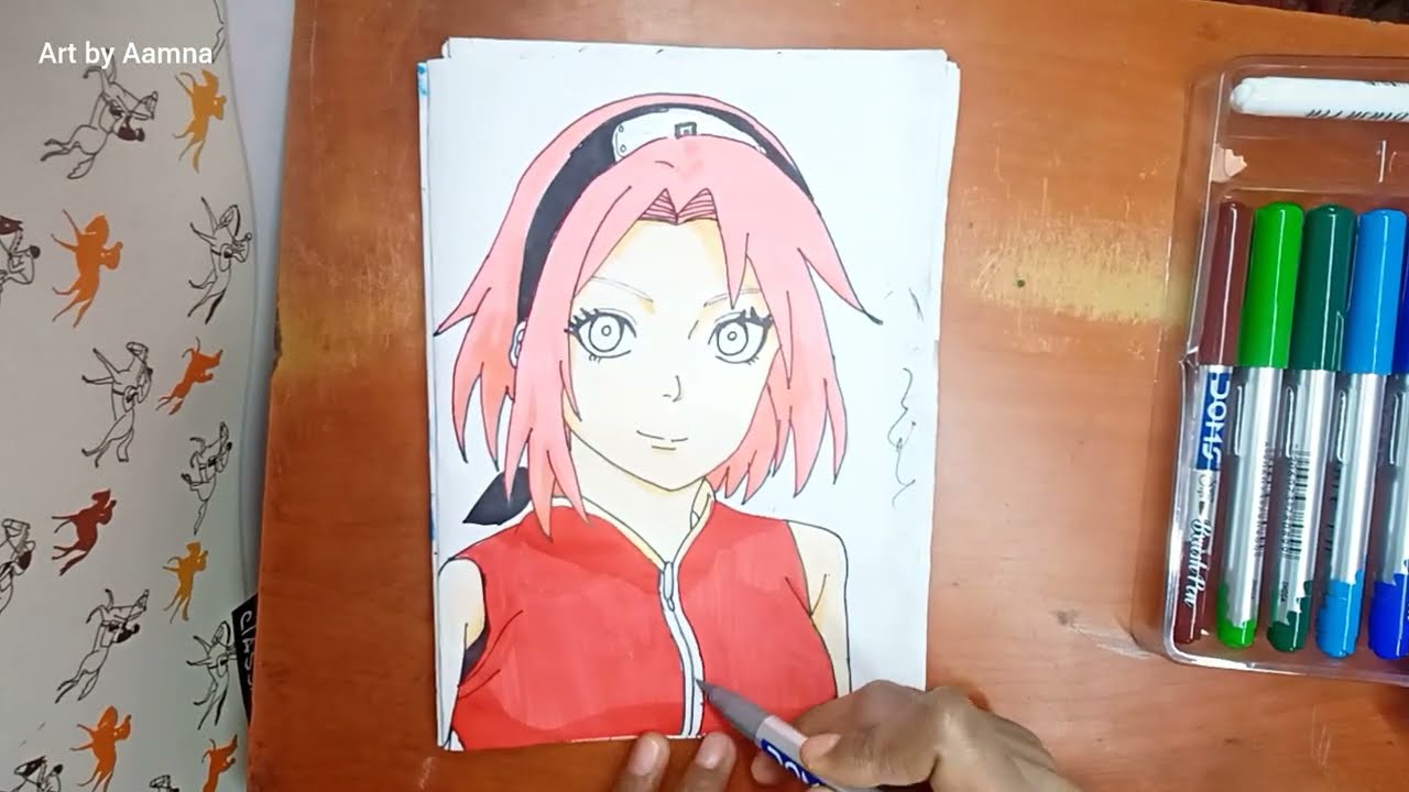 How to Colour Sakura Haruno 🌸 | Drawing Tutorial @ArtbyAamna7#sakuraharuno #naruto #animeart #artist