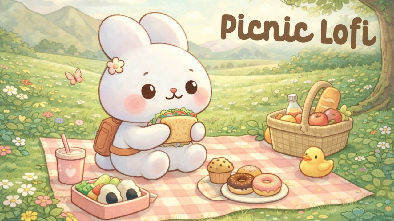Picnic Lofi 🌸🥪 4 Hour Happy Lofi Song 🐇 Bunny Lofi 🌲 cute & relaxing music ✨ [Lofi Hip Hop]
