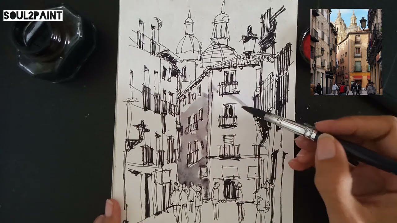 Urban sketching with fountain pen | Old building in Spain | Sketch With Me.