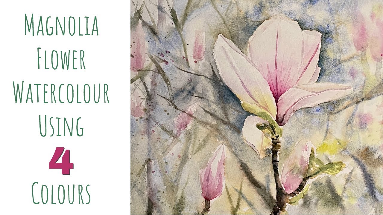 Magnolia Watercolour Flower Painting Tutorial Using Just 4 Colours!