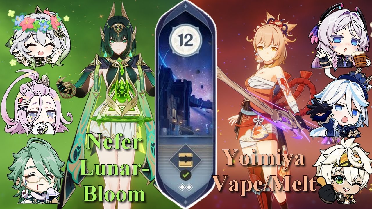Genshin Impact | Spiral Abyss Luna II - Floor 12 Nefer Lunar-Bloom/Yoimiya MeltVape(9 csillag)