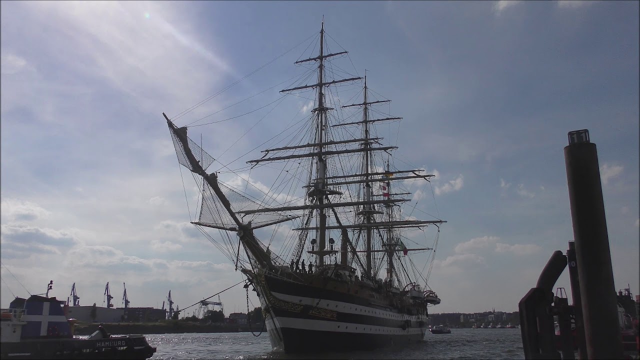 1080p SS Amerigo Vespucci Anlegen des schönsten Schiffes der Welt in Hamburg 16.08.2018