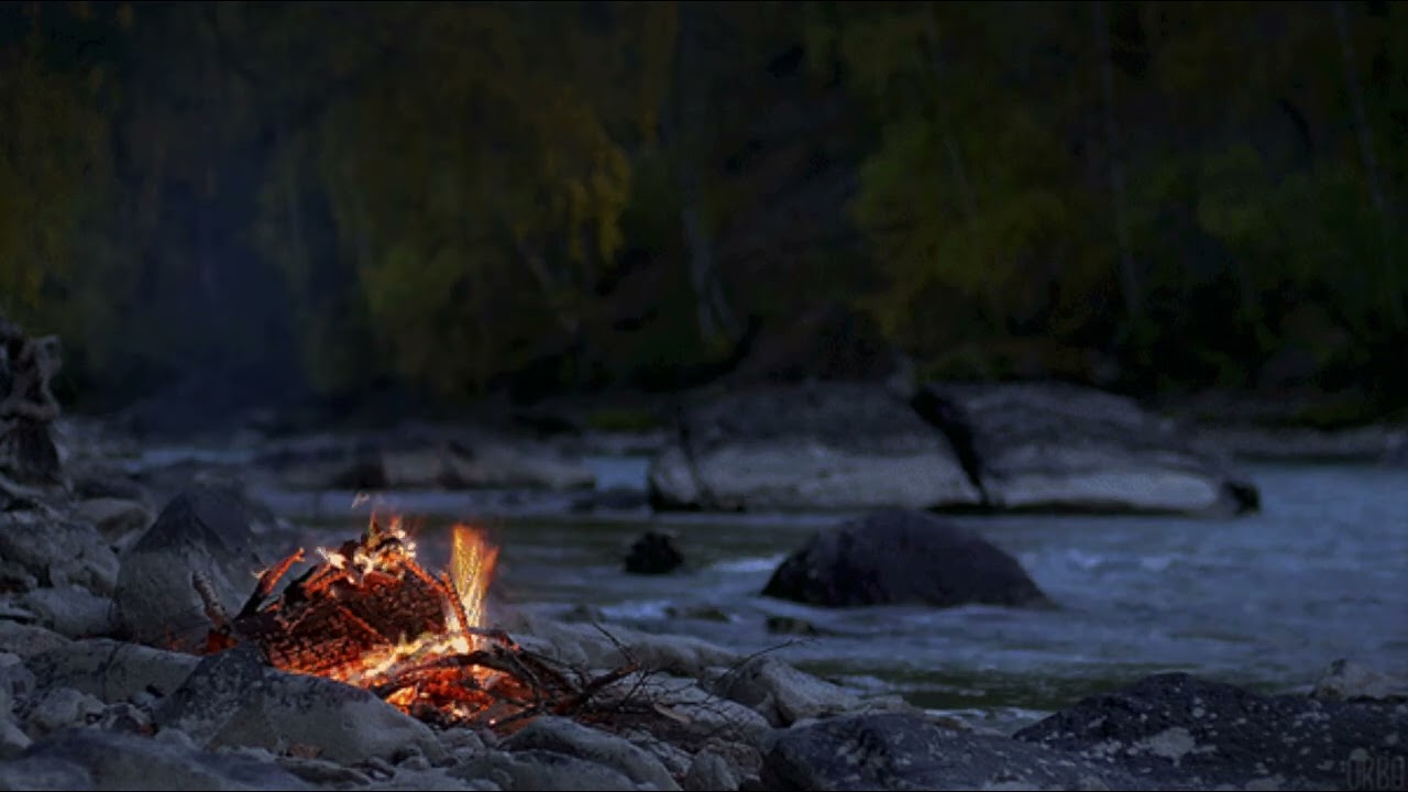 Relaxing A Crackling Fire  With the sound of the river 🔥🏞️