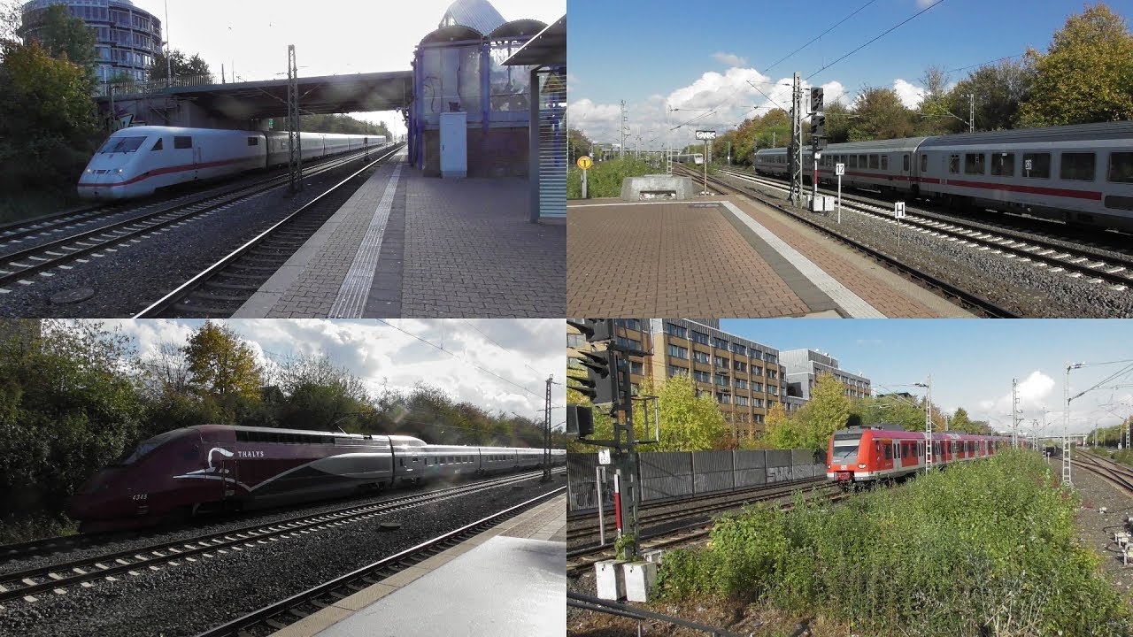 Bahnverkehr im Bahnhof Düsseldorf-Unterrath mit ICE,IC,Flixtrain,Thalys,Regionalexpress und S-Bahn