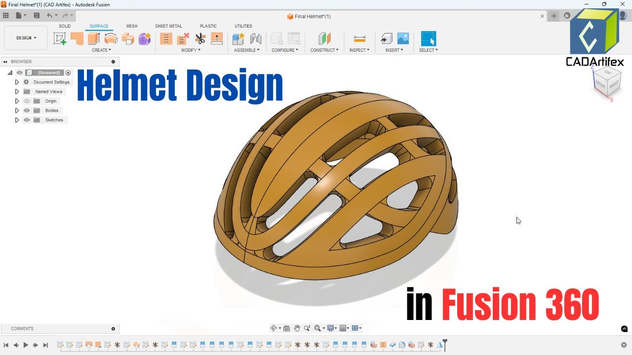 Design a Helmet in Fusion 360 | Step-by-Step Tutorial #helmet #fusion360  #design #tutorial
