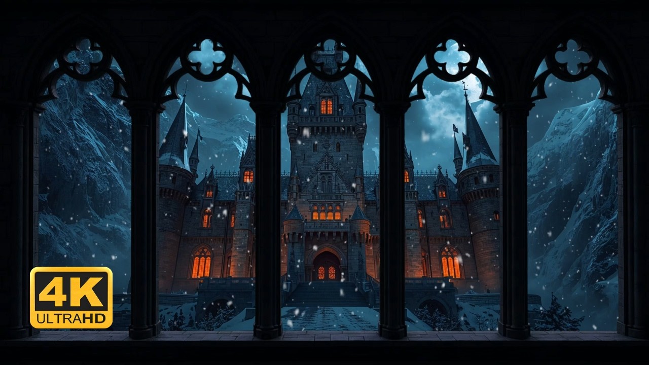 🌨️ Dark Medieval Castle – Snow & Wind Window Ambience 4K For Study & Relaxation