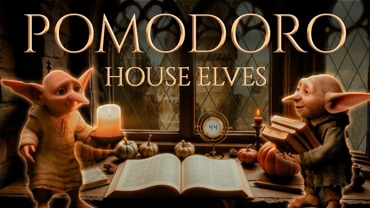 Hogwarts Autumn 🍁 Study with House Elves - POMODORO SESSION - Rainy Window Ambience