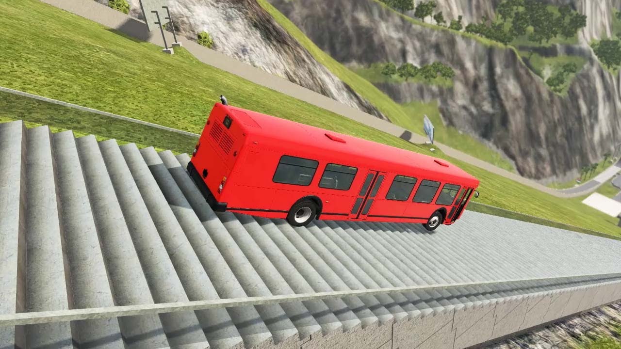 BUS VS STAIR  | | Stairs Jumps Down cars,bus,tractor,jeep - BeamNG.Drive