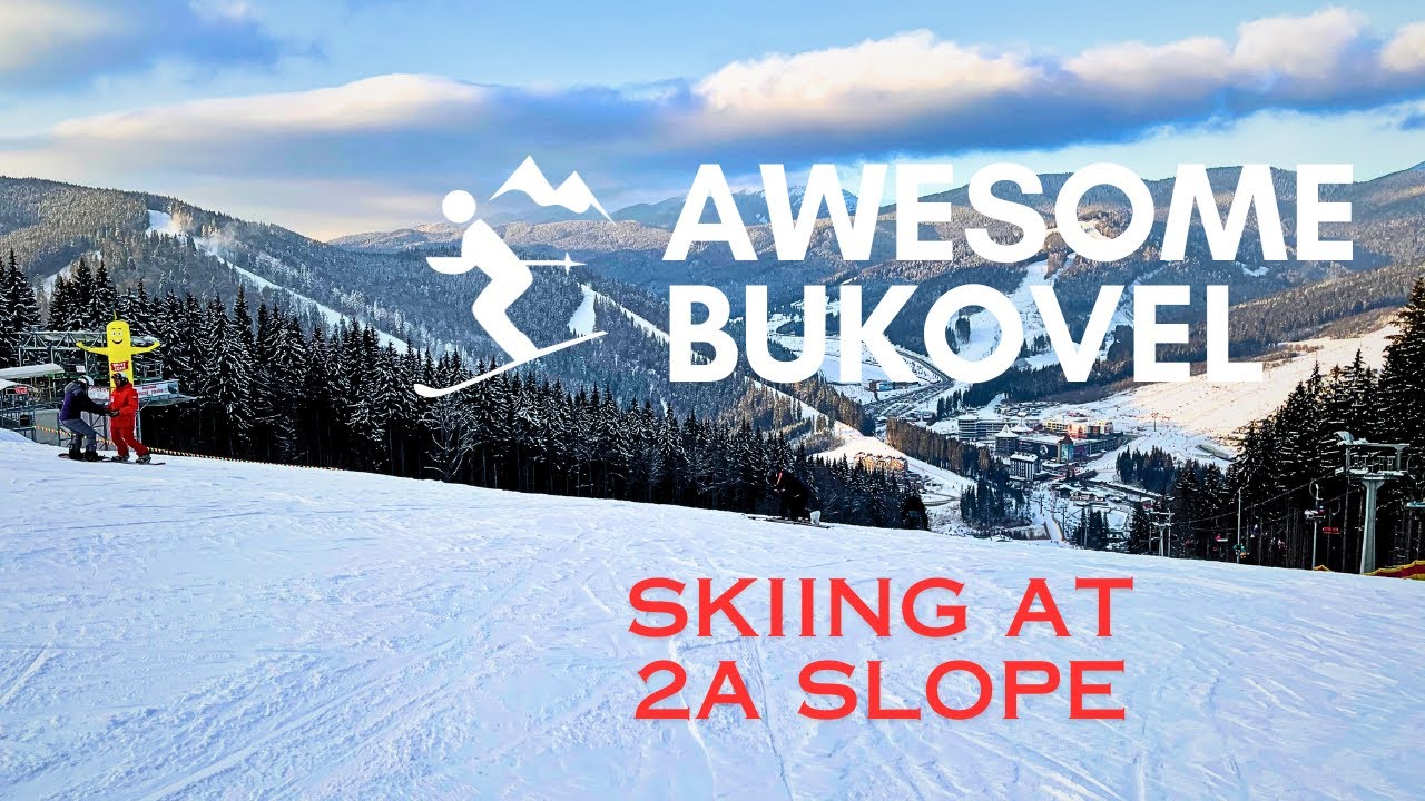 Буковель, траса 2А. 60km/h. Skiing in Bukovel at 2A slope, red trail, GOPRO FPV video. Ukraine