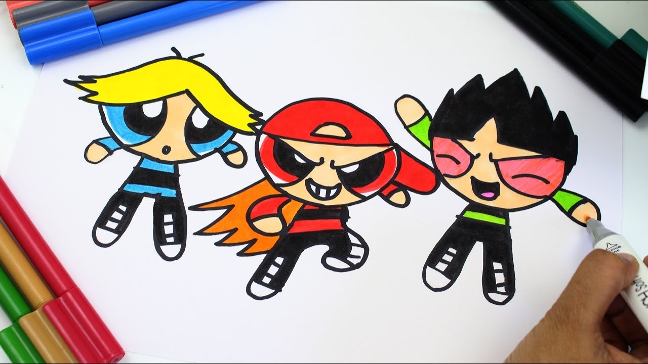 Powerpuff Girls colouring Book Pages Rowdyruff Boys Brick Boomer Butch Blossom Bubbles surprise eggs