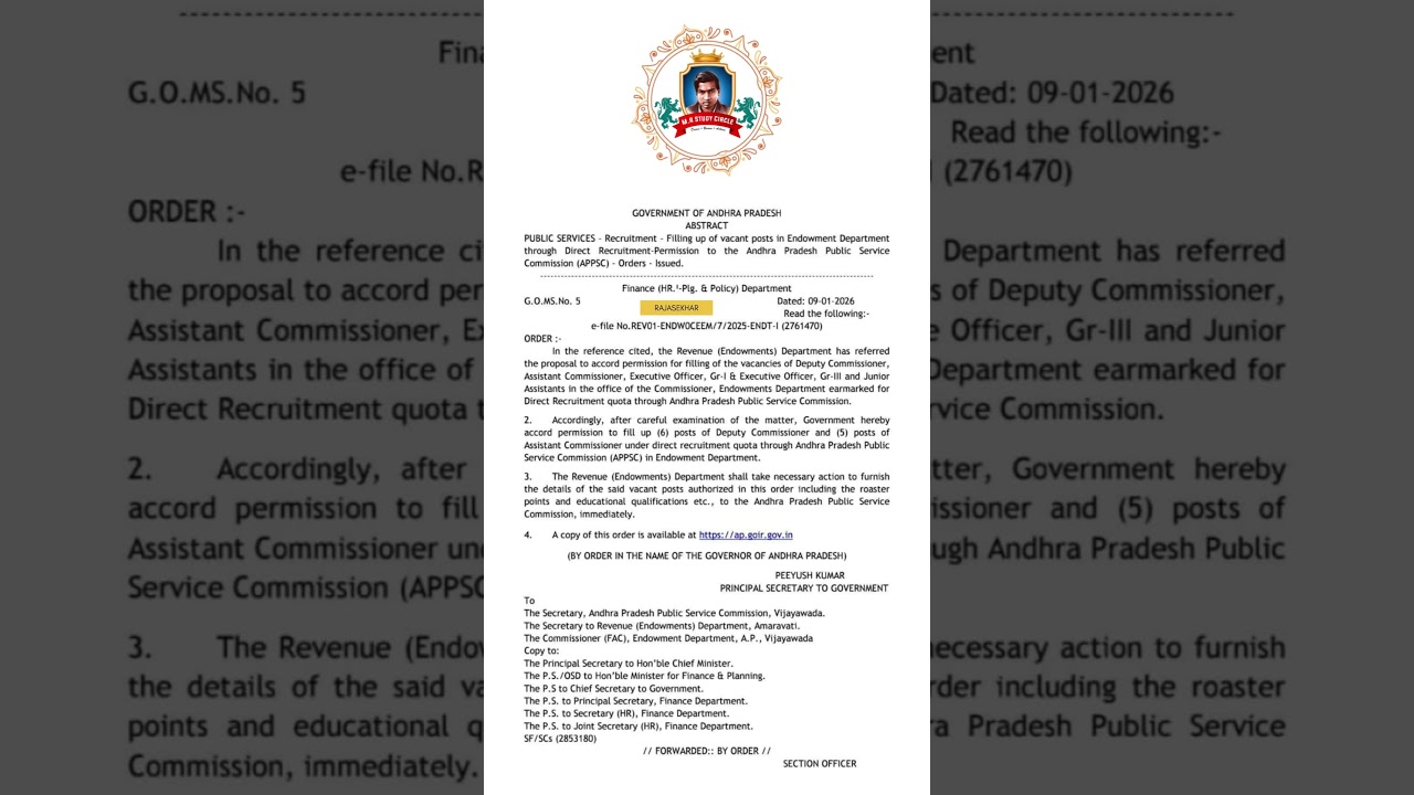 📰 Direct Recruitment Jobs in Endowment Dept | Finance Dept GO | 2026