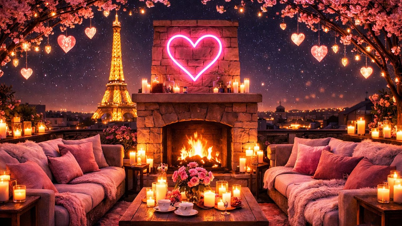 Romantic Paris Night Fireplace 🔥 Cozy Love Ambience with Eiffel Tower & Candles | Relax & Sleep