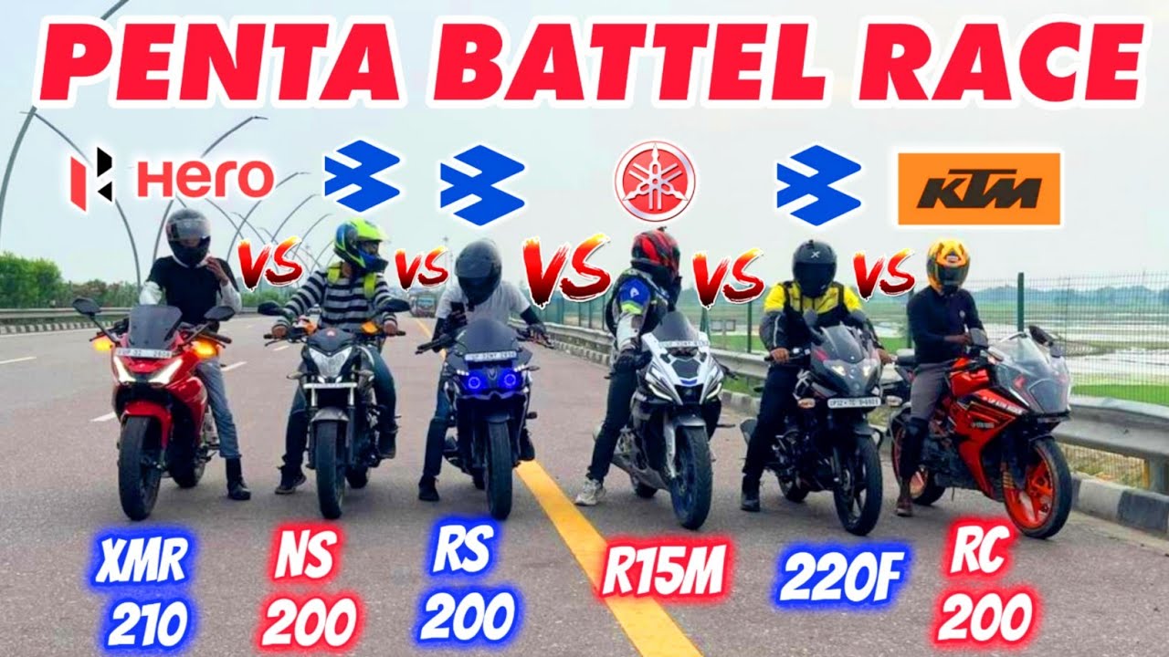 XMR 210 vs NS 200 vs RS 200 vs R15m vs Pulsar 220F vs RC 200 | Penta Battel Drag Race | Unexpected
