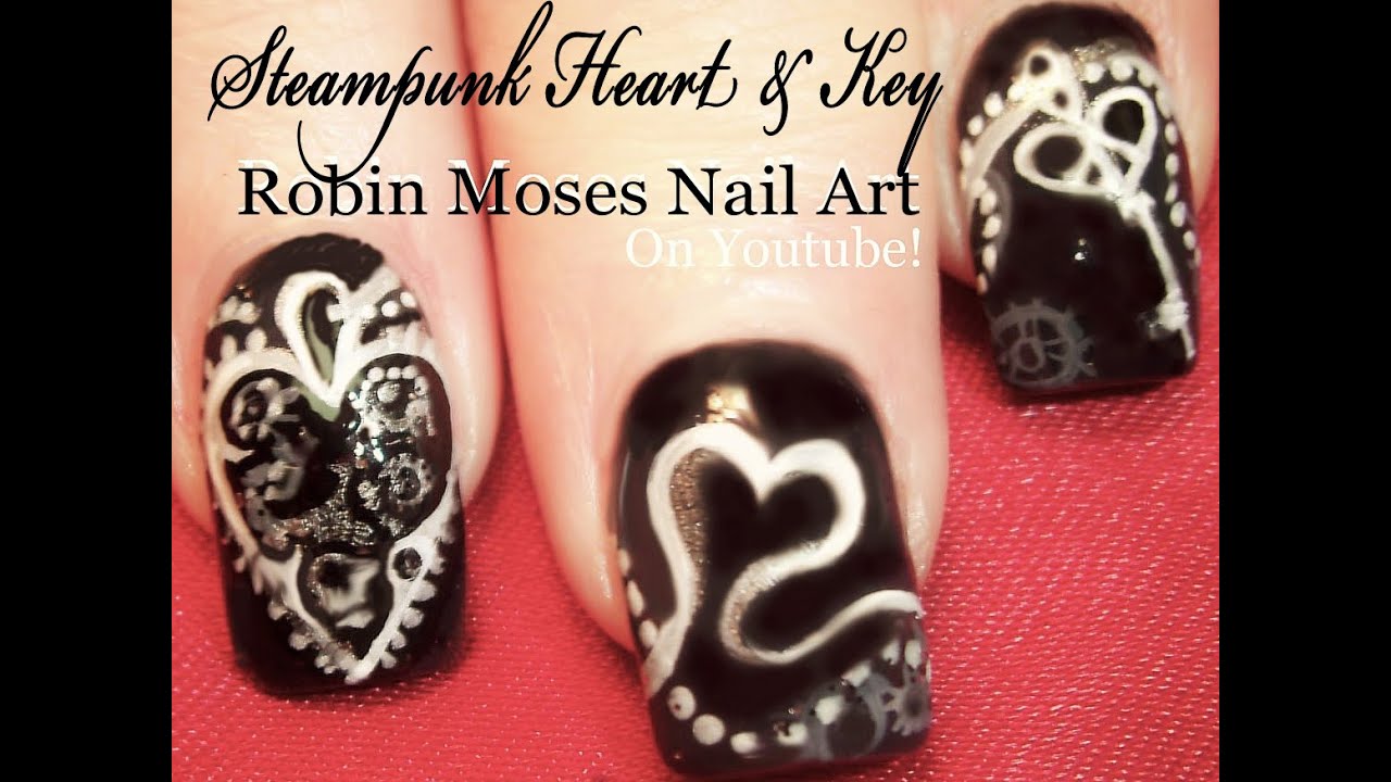 Black Valentine Nails | Heart Lock and Key Nail Art Design Tutorial