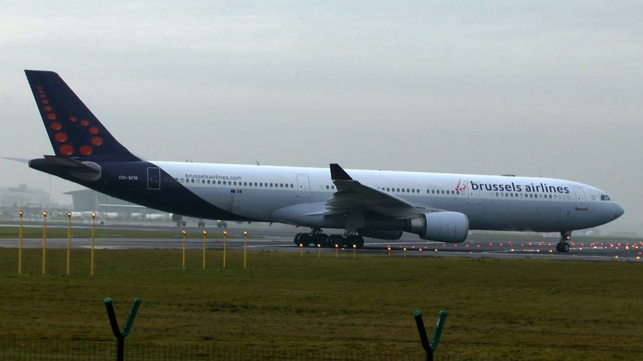 Brussels Airlines A330-300 takeoff Brussels Airport.
