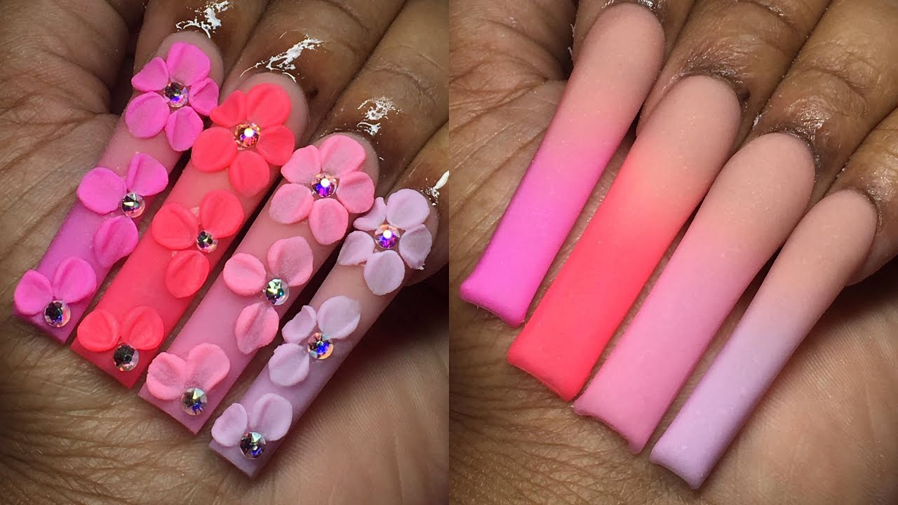 SHADES OF PINK 3D ACRYLIC FLOWER NAILS 🌸🌺 | PINK OMBRÉ | ACRYLIC NAIL TUTORIAL ✨