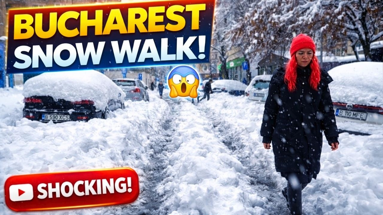 BUCURESTI Plimbare PIATA AMZEI MAGHERU Cod ROSU de zapada ninsoare BUCHAREST Snow Walk Romania ASMR