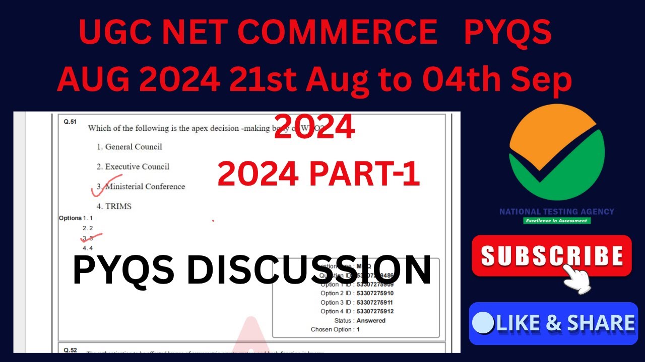 UGC NET COMMERCE PYQS AUG 2024 21st Aug to 04th Sep 2024 | PYQS DICUSSION | PART-1