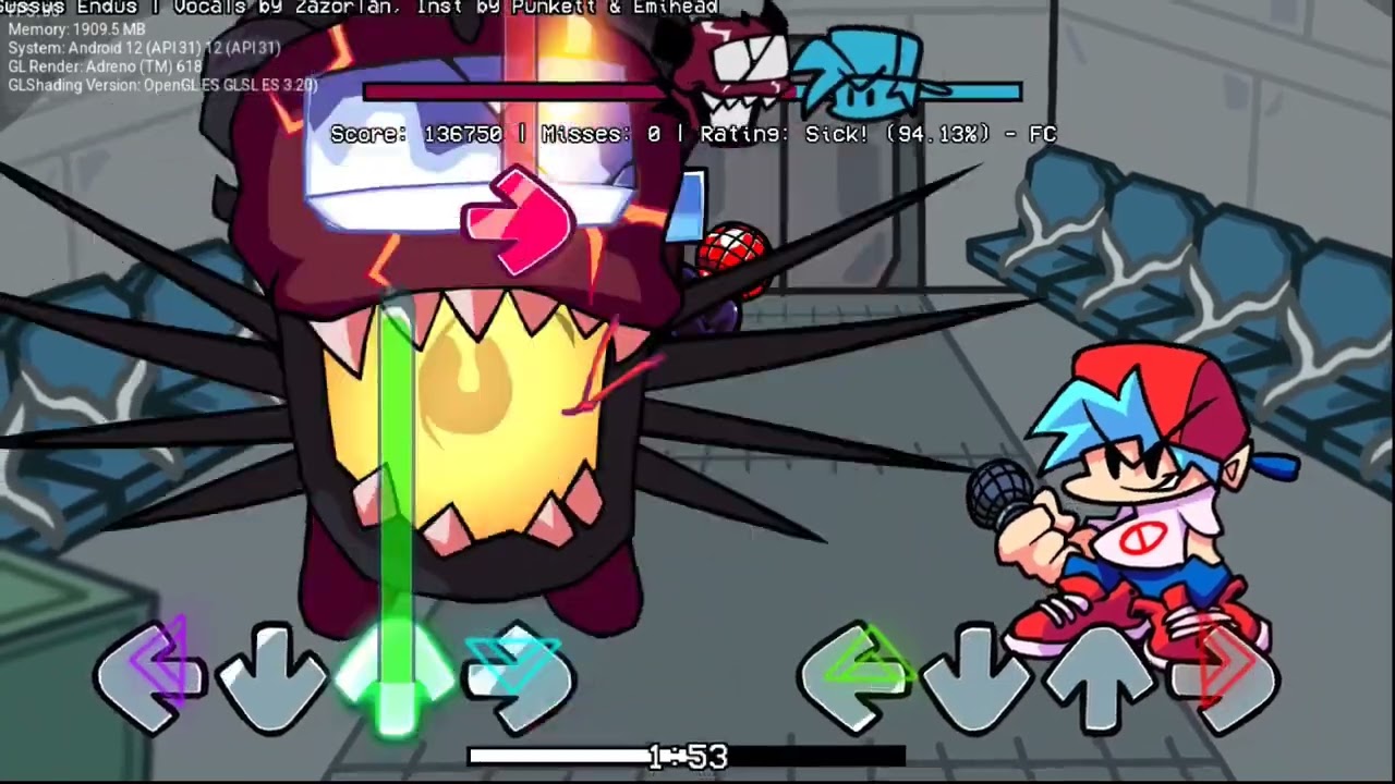 FNF Sussus Endus with Vocals Chart - Vs Imposter V4 (Fan Mod) Android Gameplay