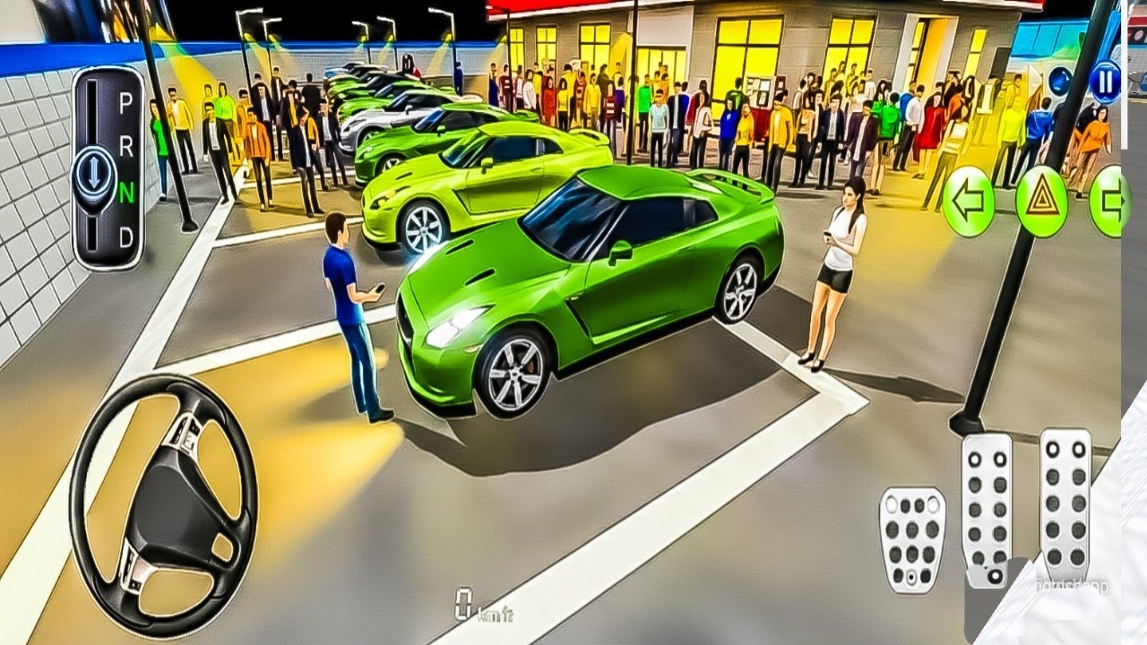 Luxury Nissan GTR R-35 Green Colour Car Simulator: Show Parking The Gass Pump Driving Class Game-3D 