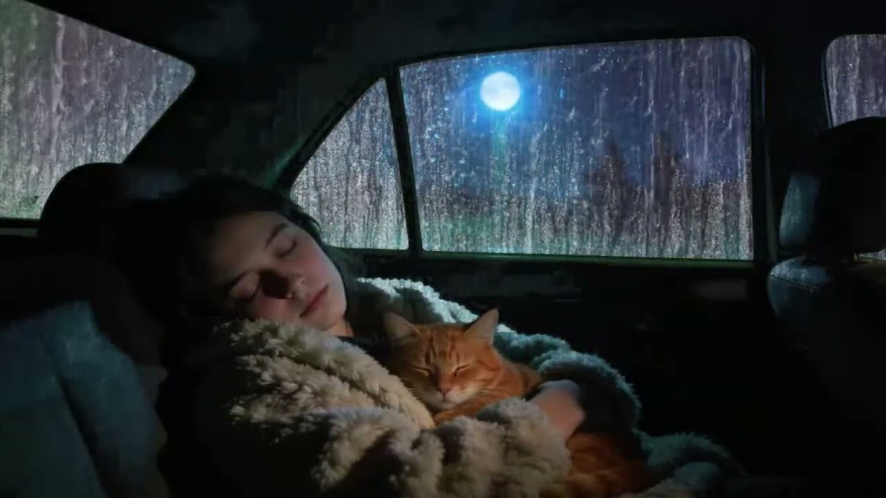 Fall asleep quickly with the sound of rain and thunder in a cozy car 🌙 Natural white noise