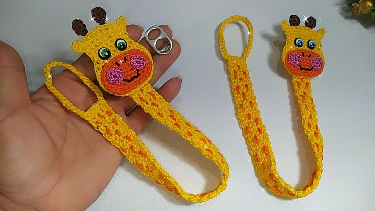 🦒GIRAFA PRENDEDOR DE CHUPETA EM CROCHÊ FEITO COM LACRES!!♻️