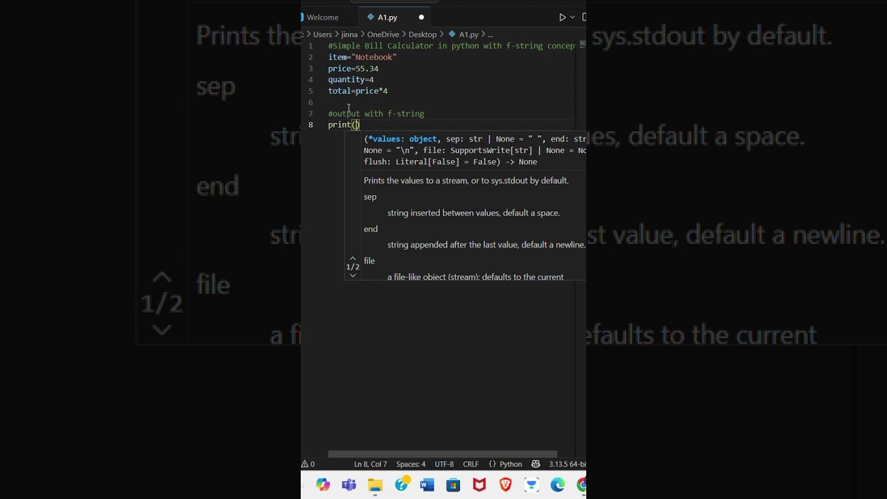 Simple Bill Calculator in Python using f-string | Easy formatting trick! 