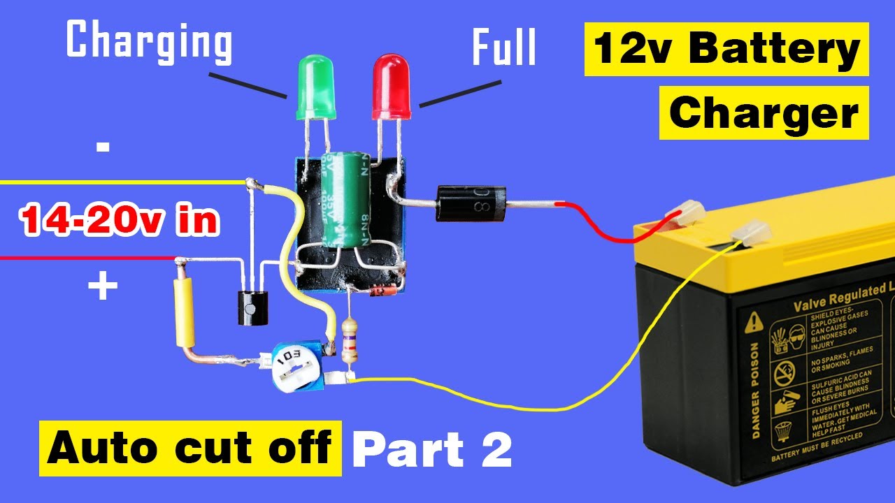 Auto cut off 12v Battery charger circuit using Relay, Simple 12 volt Battery Charger