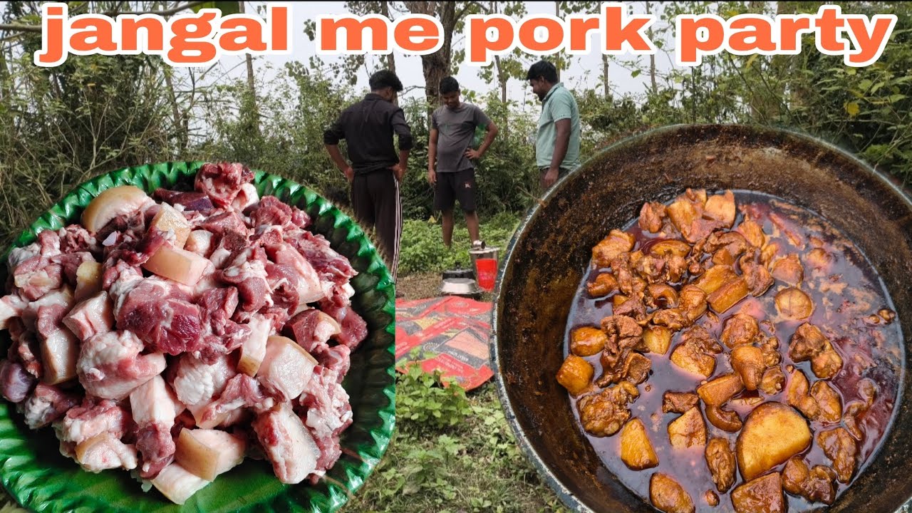 Jangal me pork party dosto ke sath 💑!  Testy pork recipe & eating 🥘😋! #villagerecipe0 #food #pork 