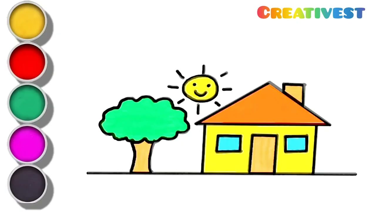 How To Draw House Drawing And Coloring For Kids And Toddlers 