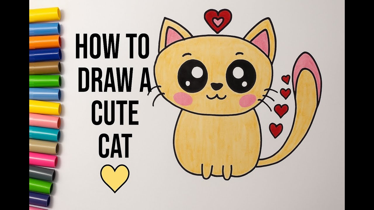 Valentine's Day drawing How to Draw a Cute Kitten | step-by-step