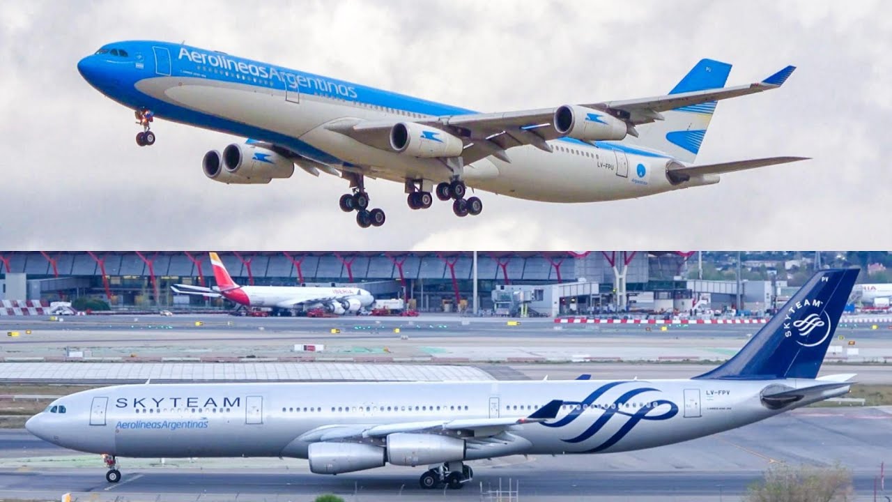 (4K) Aerolíneas Argentinas A340 & A330 in action at Madrid Barajas airport