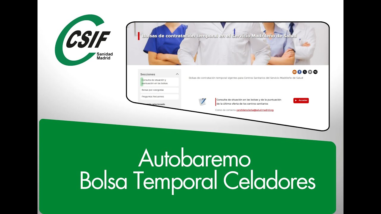 Autobaremo Bolsa Temporal del SERMAS Categoría Celador