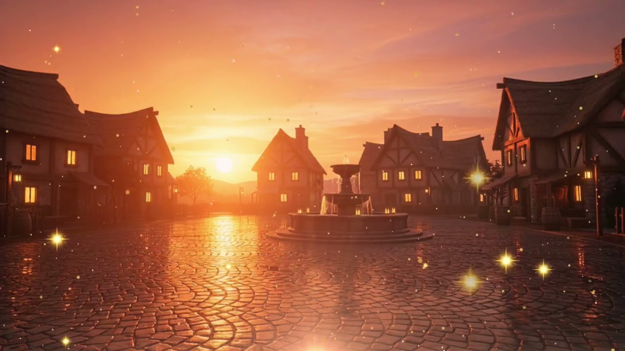 夕映えの石畳 – Twilight Over the Village