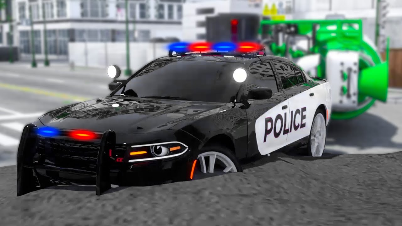 Police Car Lucas Stuck in Cement while Catching the Robber Car | Wheel City Heroes