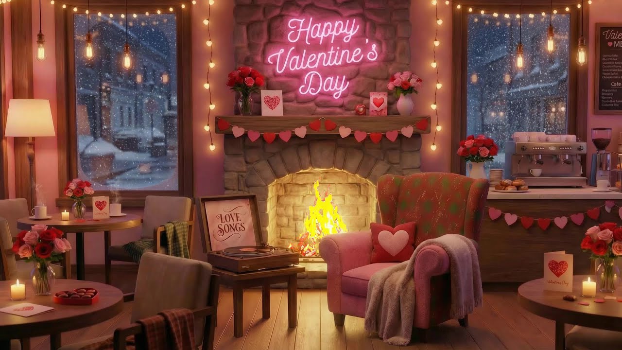Classic Love Songs by the Fireplace ❤️ | Cozy Valentine’s Café Night Ambience