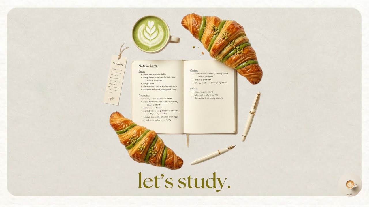 french croissant, matcha latte, and creamy notes.