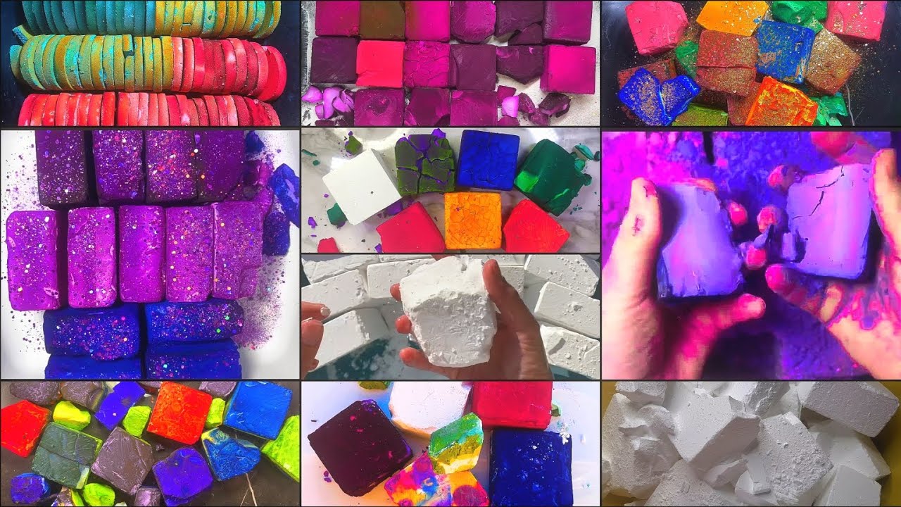 Non Stop Gym Chalk Crushing Asmr Edit Compilations | BSN Gym Chalk | Dyed & Plain Fresh Chalk Crush🌈