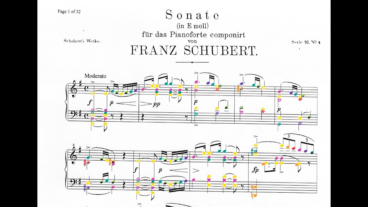 Schubert - Piano Sonata No. 6, D.566 in color (Kempff)