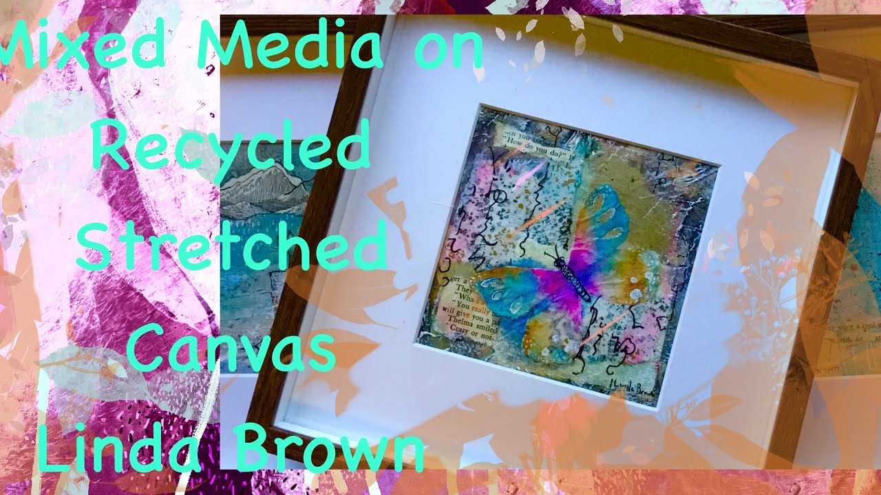 Mixed Media 3 on recycled stretched canvas - watercolour, collage, butterfly