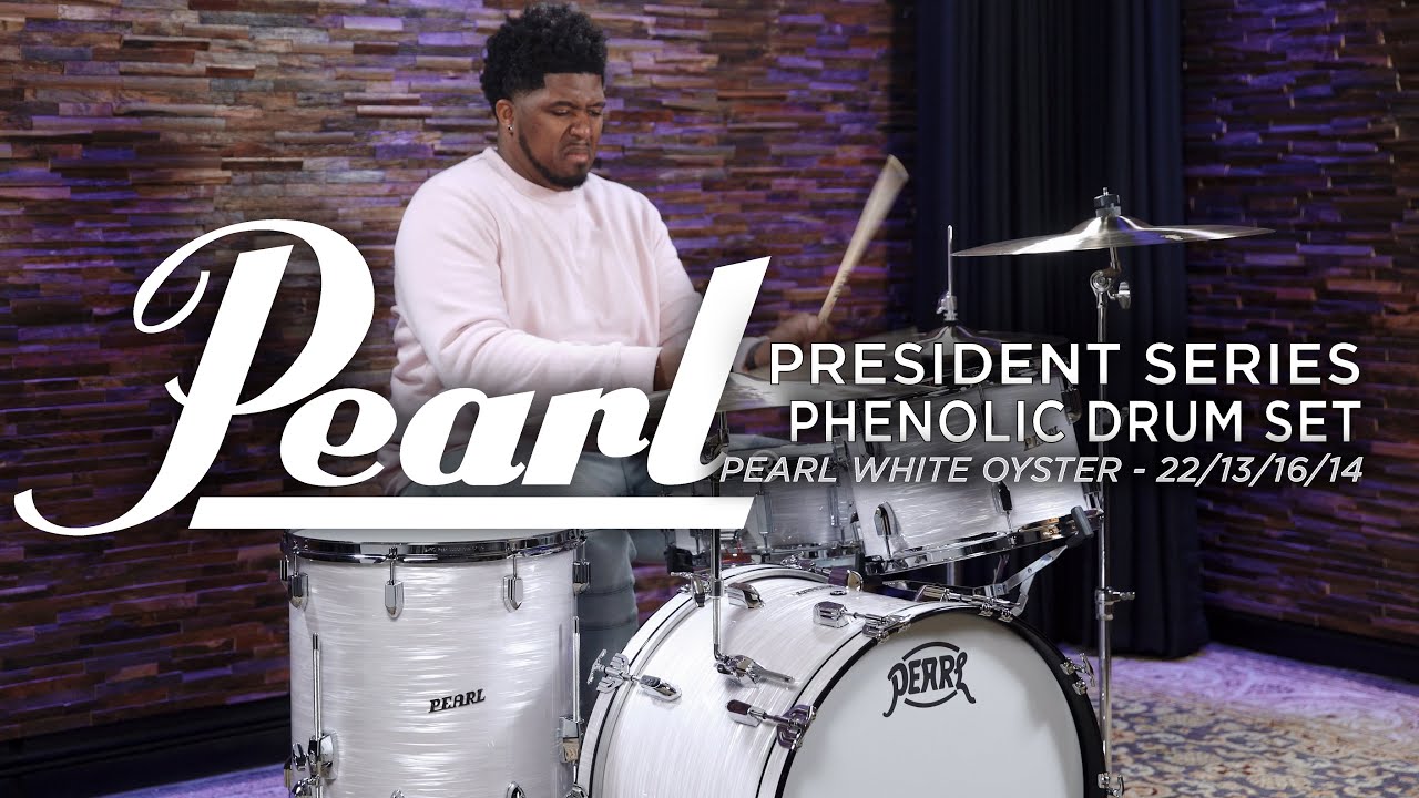 Pearl President Series Phenolic Drum Set with Cases 22/13/16/14 - Pearl White Oyster
