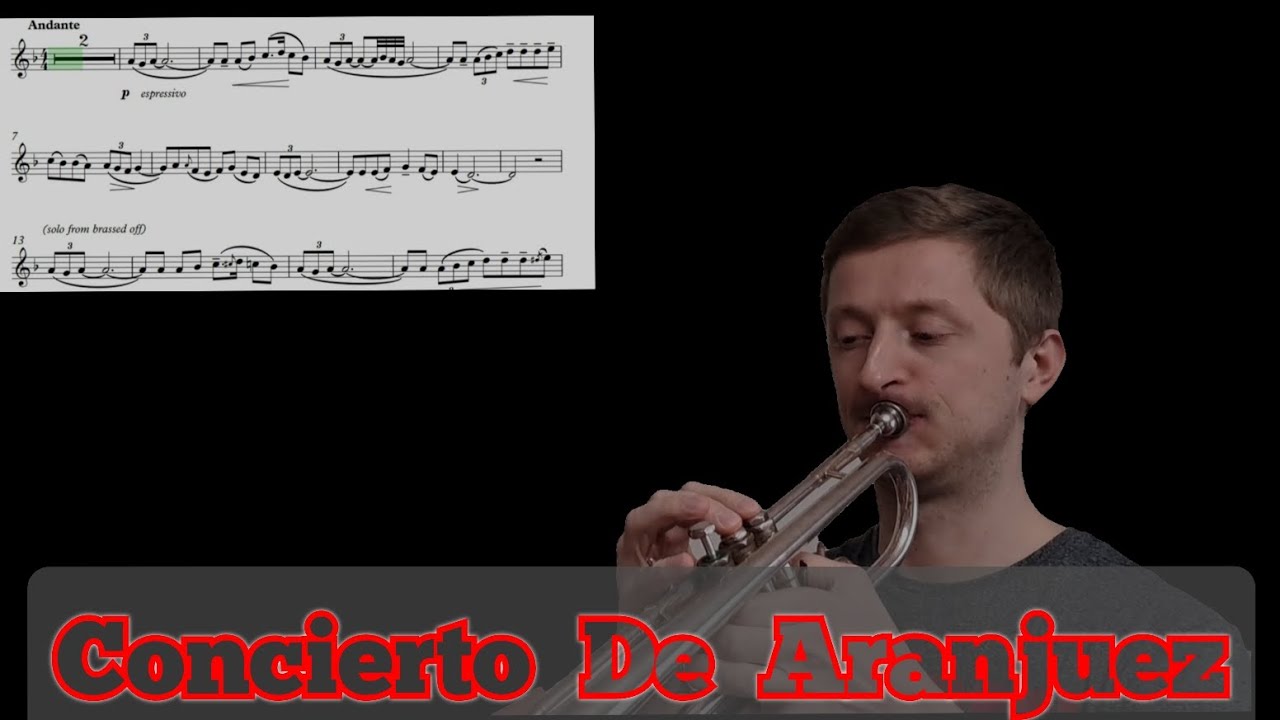 Concierto De Aranjuez. Trumpet playing with sheet music