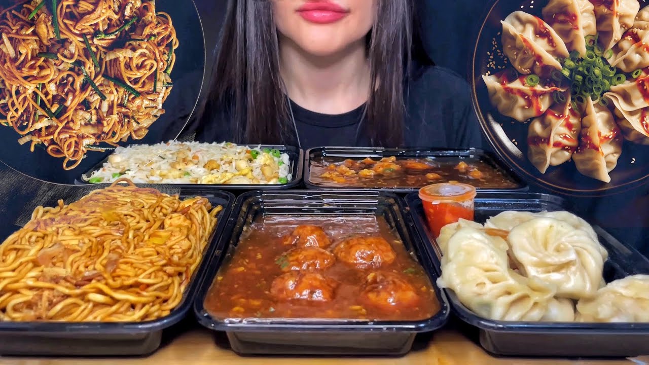 ASMR NOODLES, MOMO/DUMPLING, CHICKEN MUKBANG | EATING INDO CHINESE FOOD