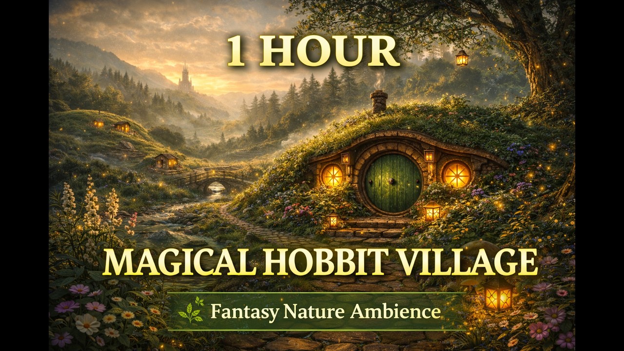 Rainy Evening in a Hobbit & Fairy Village 🌧️  Forest stream Sounds | 1 Hour Fantasy Ambience