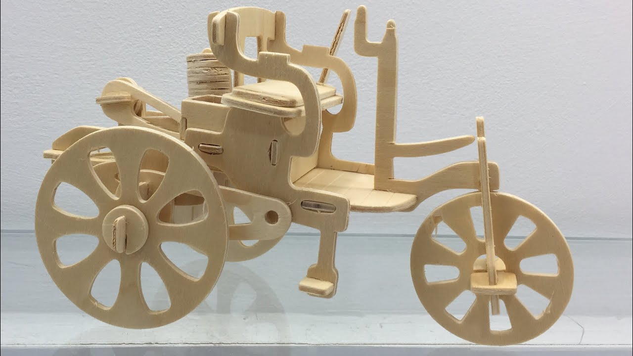 3D Woodcraft Construction Kit DIY, How to make a wooden Motor Wagon