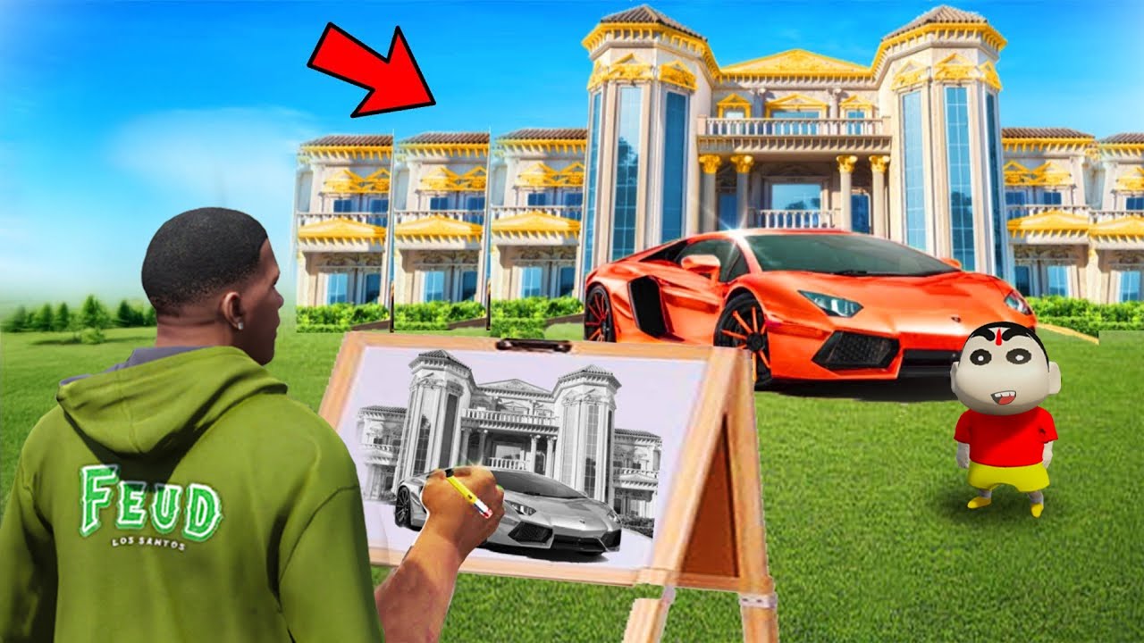 Franklin Uses Magical Painting To Draw Billionare Mansion In Gta 5 Telugu | #gta5