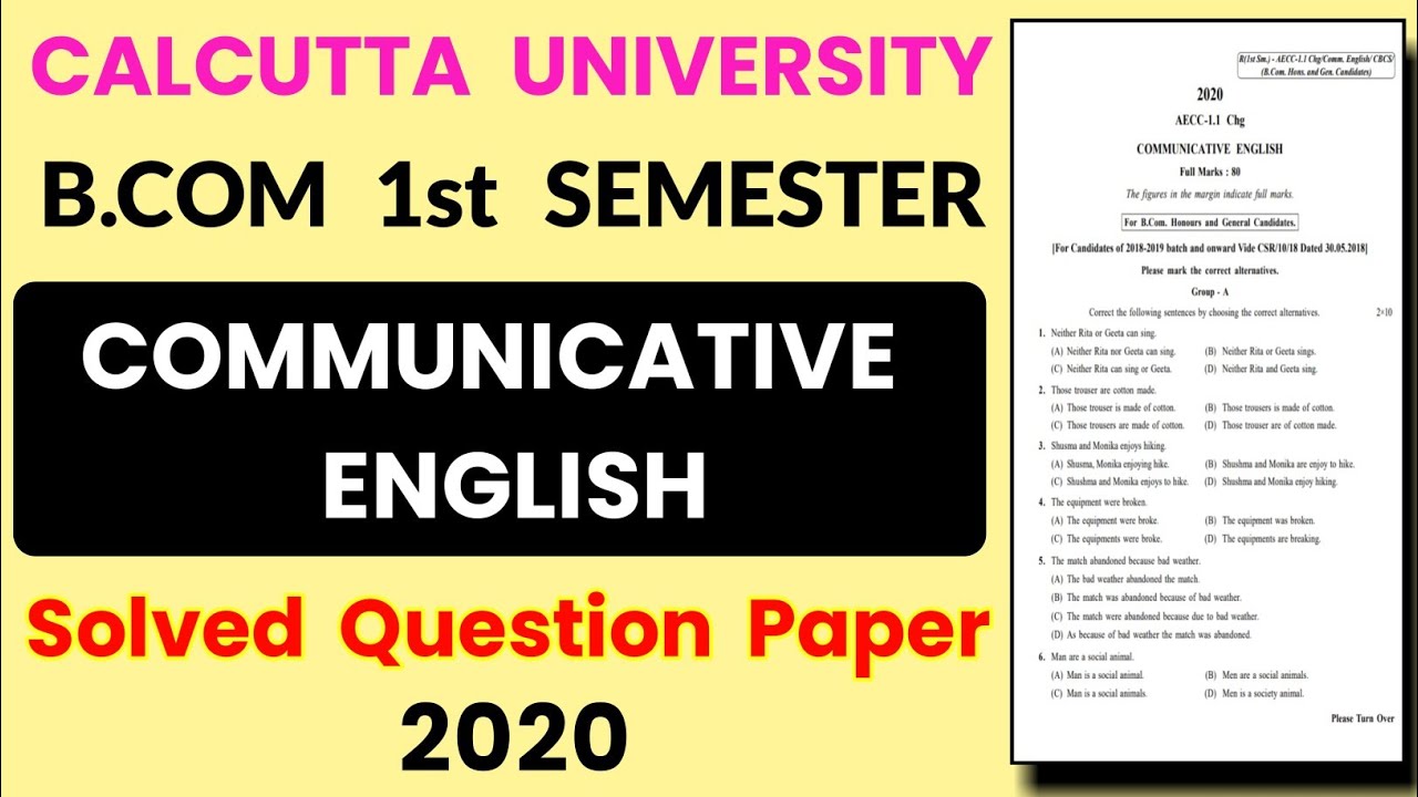 Calcutta University Bcom 1st Semester Communicative English Solve Question Paper 2020 | CU Exam 2020